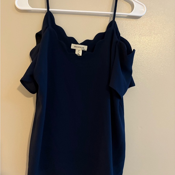 Monteau Navy Blue Scalloped Blouse - Picture 2 of 5